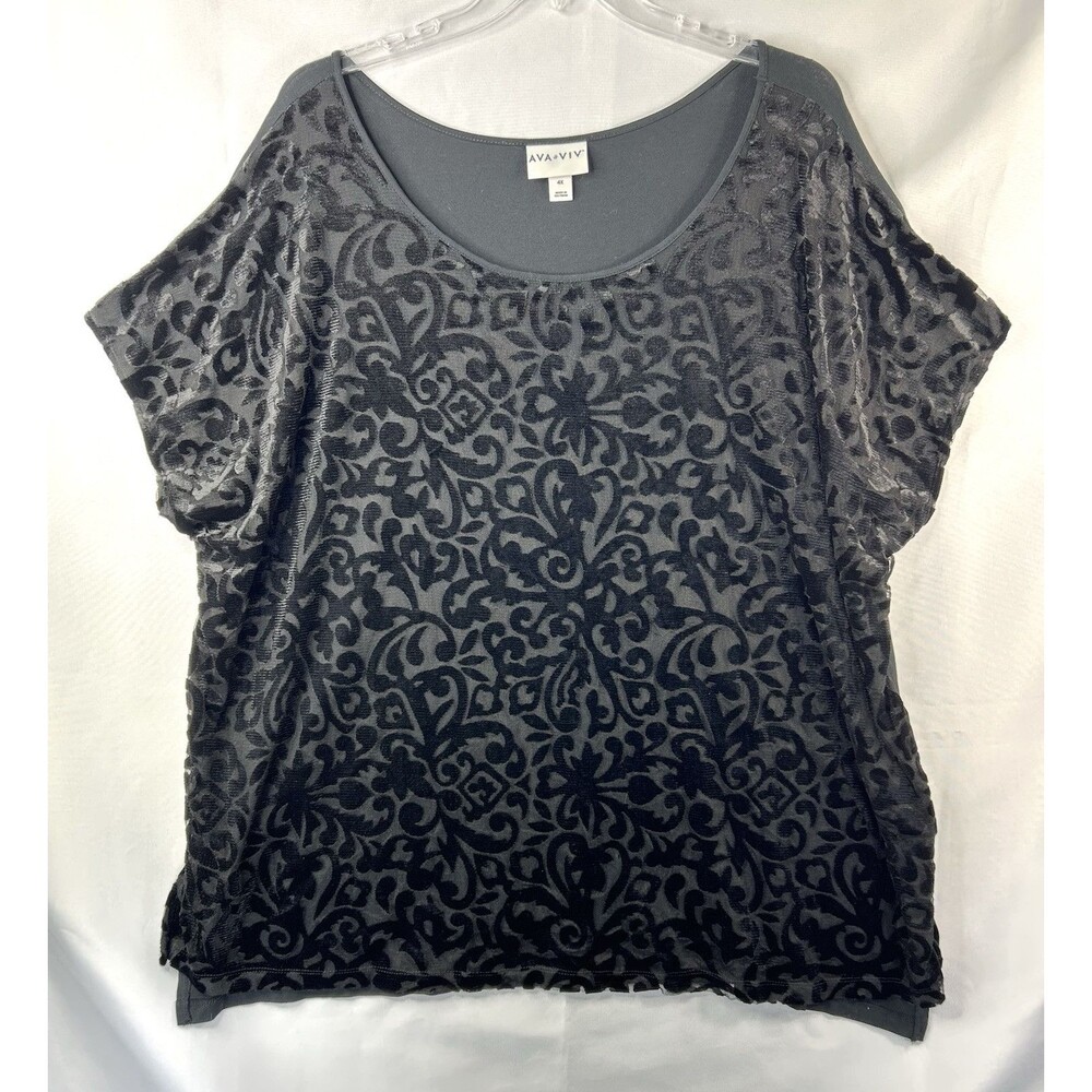 Ava & Viv Women's Short Sleeve Black Velvet Burnout Blouse Top Sz 4X Stretch